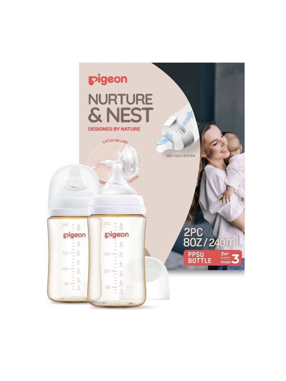 Nurture & Nest 2-Pack PPSU Baby Bottles - White/Cream